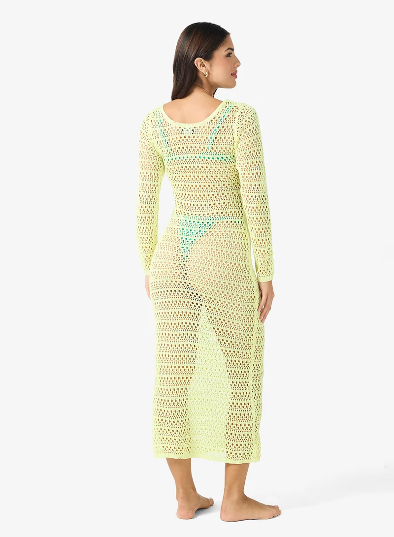 جينجر Crochet Plunge Neck Beach Dress